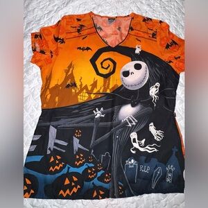 Halloween Scrub Top - Orange and Black